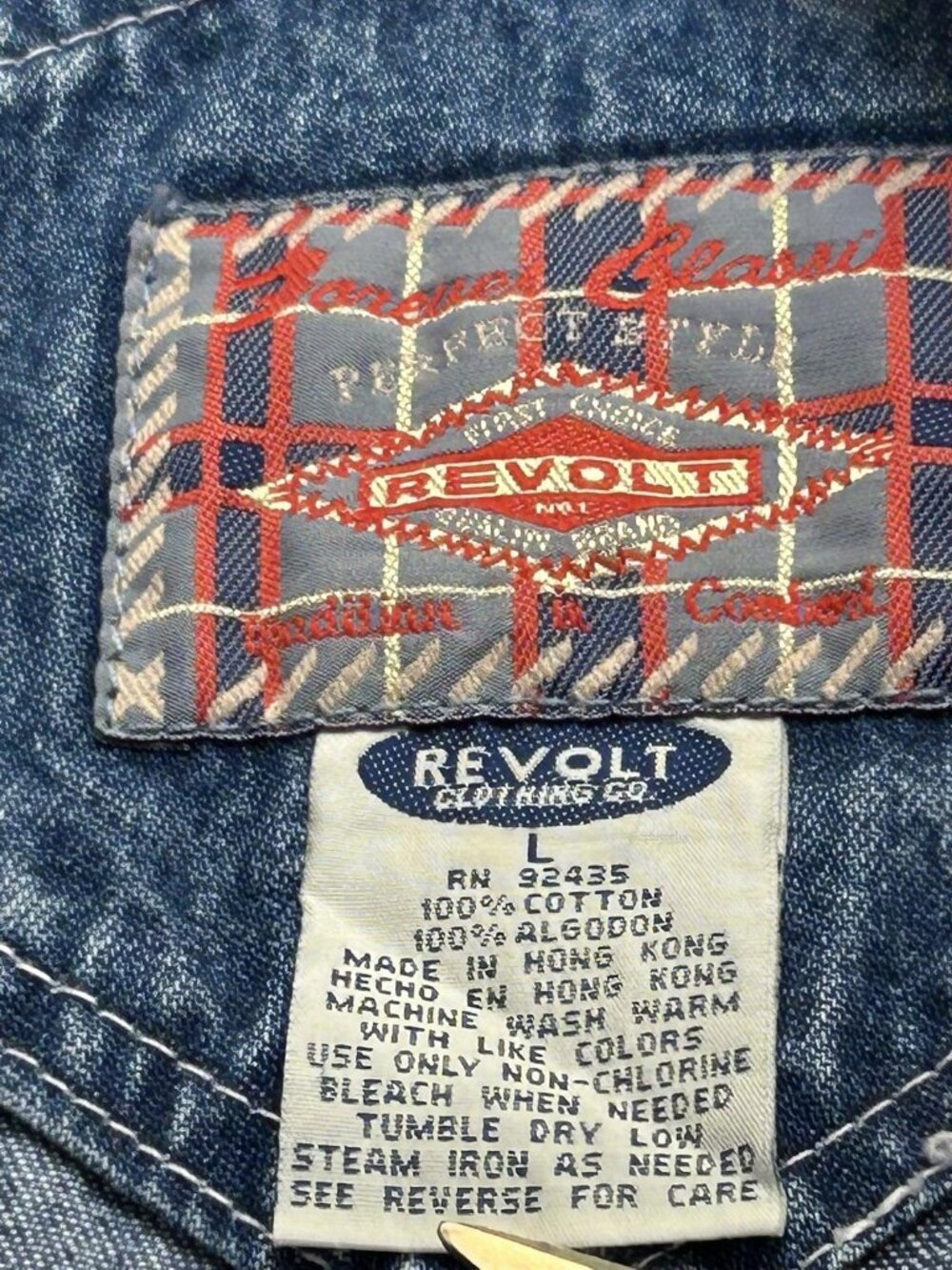 Vintage Revolt Clothing Co Overalls Womens L Blue Denim Bib Stripe Workwear 90s - Picture 6 of 14